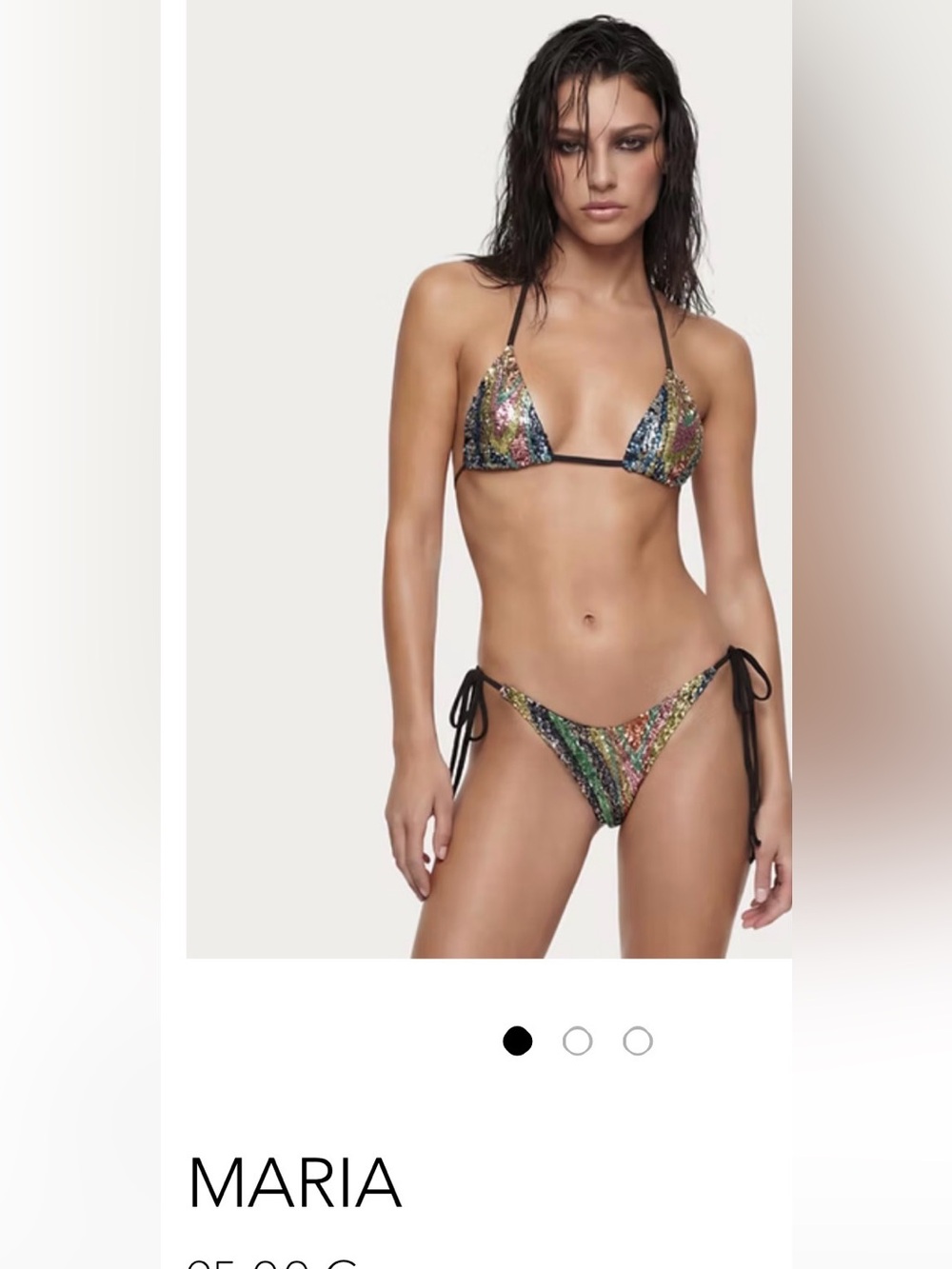 Maria Multicolor Sequin Tie-Side Triangle Bikini — Black Trim
